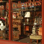 pennsylvania corner antique shop window in warm colors -- collectibles and eclectic goods